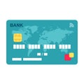 Abstract credit card template with gold chip and World map background. Vector illustration Royalty Free Stock Photo