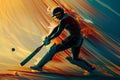 Abstract cricket player hit with a focus on a dynamic stride and energy and motion, Colorful poster