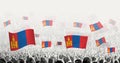 Abstract crowd with flag of Mongolia. Peoples protest, revolution, strike and demonstration with flag of Mongolia