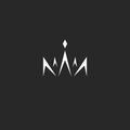 Abstract crown logo in the style monogram, black and white lines logotype with the tiara gem princess or beauty queen