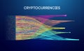 Abstract cryptocurrency data visualization with colorful digital streams, binary code, and network flow on dark background Royalty Free Stock Photo
