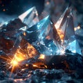 Abstract crystal formations with glowing light and shattered fragments, a mesmerizing blend of ice and fire Royalty Free Stock Photo