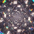 Abstract crystal tunnel with refracted light and shiny spheres Royalty Free Stock Photo