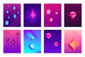 Abstract crystals poster. Precious jewel crystal stones, jewels diamond gems and hipster gem posters isolated vector Royalty Free Stock Photo