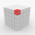 Abstract cube assembling from white blocks