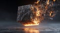 Abstract cube explosion with fire and debris, 3d render design for background or wallpaper and digital art Royalty Free Stock Photo