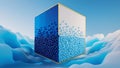 Abstract Cube with Flowing Blue Spheres and Floating Elements background