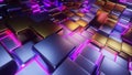 Abstract cube grid with glowing metal neon 3d illustration background wallpaper Royalty Free Stock Photo