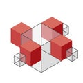 Abstract cube vector shape. Isometric brand of scientific institution, minimalistic block shape