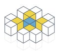 Abstract cube vector shape. Outlined isometric brand of scientific institution, minimalistic block shape