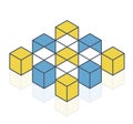 Abstract cube vector shape. Outlined isometric brand of scientific institution, minimalistic block shape