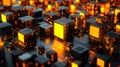 Abstract Cubes Array Structure with Glowing Orange Light in Dark Background Technology Pattern Royalty Free Stock Photo