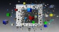 Abstract Cubes Exploding From a Computer Screen Displaying Digital Information Royalty Free Stock Photo