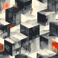 Abstract Cubes in Grayscale with Red Accents Pattern Royalty Free Stock Photo