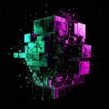 Abstract Cubes with Vibrant Gradient Colors and Scattered Particles on Black Background Royalty Free Stock Photo