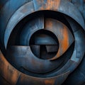 Abstract Cubism: Rusted Dark-blue And Black Spiral Photography Royalty Free Stock Photo