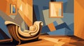 Abstract Cubist Chair Illustration In Tonalist Color Scheme