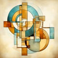 Abstract Cubist Drawing With Colorful Geometric Lines