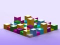 Abstract Cuboid Shaped Colorful Diversity Buildings In A Modern City On Purple Background