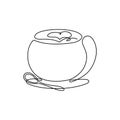 Abstract cup of coffee drawn by one line with foam heart Royalty Free Stock Photo