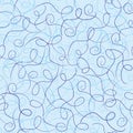 Abstract curlicue pattern on a light blue background. Snowy seamless pattern for paper, tiles, fabrics