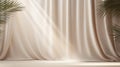 Abstract curtains interior design. Light beige podium background with Generative Ai