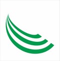 Abstract Curved green and white stripes form a semi-elliptical shape