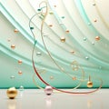 Abstract Curved Lines & Parabolas: Turquoise Blue Musical Notes & Gold Frame. Royalty Free Stock Photo