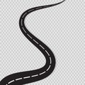 Abstract curved road asphalt, roads isolated on transparent background, winding road horizon, long road map turns. Black roadmap Royalty Free Stock Photo