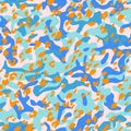 Abstract curves, wavy shapes seamless pattern in marine colors. Bold modern chaotic liquid forms background