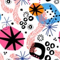Abstract cut out forms, doodles circles, dots, squiggles seamless pattern