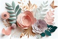 Abstract cut paper flowers isolated on white, botanical background, festive floral arrangement. Rose, daisy, dahlia Royalty Free Stock Photo