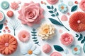 Paper flowers pattern on white background. Royalty Free Stock Photo