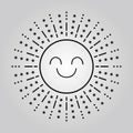 Abstract cute black isolated smiling sun icon with dots and star rays on gray gradient Royalty Free Stock Photo