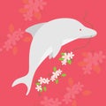 Abstract cute dolphin carrying flowers with its mouth background vector design Royalty Free Stock Photo