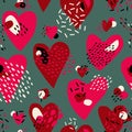 Abstract Cute seamless pattern with chaotic painted Hearts. Valentine`s day vector texture Royalty Free Stock Photo