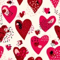 Abstract Cute seamless pattern with chaotic painted Hearts. Valentine`s day vector texture Royalty Free Stock Photo