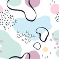 Abstract cute seamless pattern: organic geometric shapes, doodle textures in silhouettes, line art