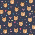 Abstract cute vector shiba inu dog and hearts pattern, puppy illustration