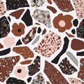 Abstract cutout flower, turned edges geometric shapes, terrazzo flooring elements seamless pattern