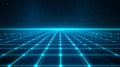 Abstract Cyan Glowing Grid Horizon on Navy Blue Background, Technology, Perspective, Future Royalty Free Stock Photo
