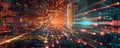 Abstract cyber security background featuring a digital lock, binary code streams, and Royalty Free Stock Photo