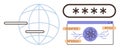 Abstract cyber security concept with global grid, password field, and algorithmic data visualization Royalty Free Stock Photo