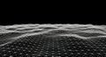 An abstract cyber space surface with a wavy, grid-like pattern extending at a low angle on a black background. Digital data Royalty Free Stock Photo
