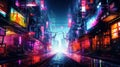 Abstract cyberpunk city with neon colors