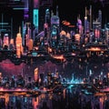 Abstract Cyberpunk City Skyline Background Seamless Pattern Colorful Digital Background Artwork Design - ai generated