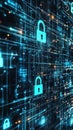 Abstract Cybersecurity Concept with Glowing Padlocks and Circuitry