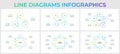 Abstract cycle diagrams with 3, 4, 5, 6, 7 and 8 options, steps or processes. Infographic templates set