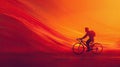 Abstract Cyclist Man With Golden Light Curve And Red Background