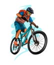 Abstract cyclist on a race track from splash of watercolors, colored drawing, realistic, athlete on a bike